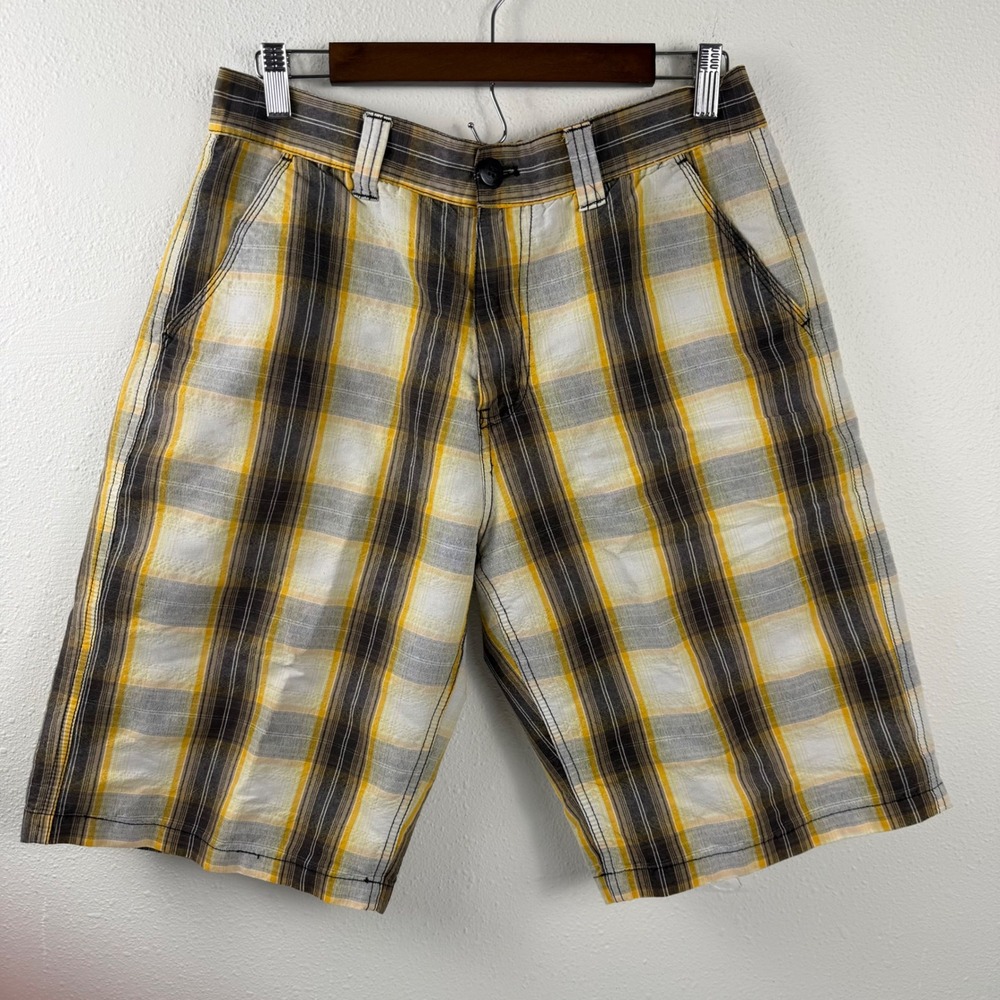 Southpole‎ Mens Plaid Shorts Yellow Brown White Checkered Streetwear Size 34